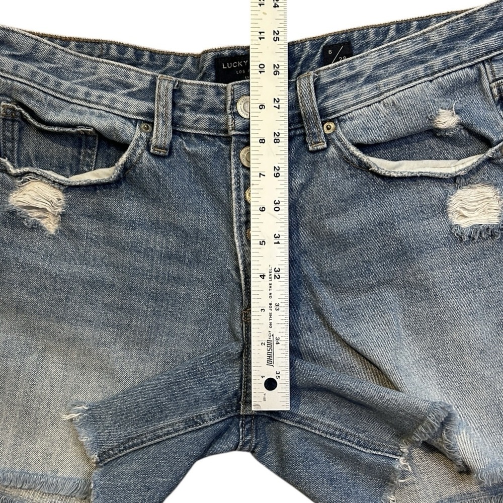 LUCKY BRAND Denim Boyfriend Short sz 8 Distressed Cut-off Style Button Fly Boho - Picture 4 of 10